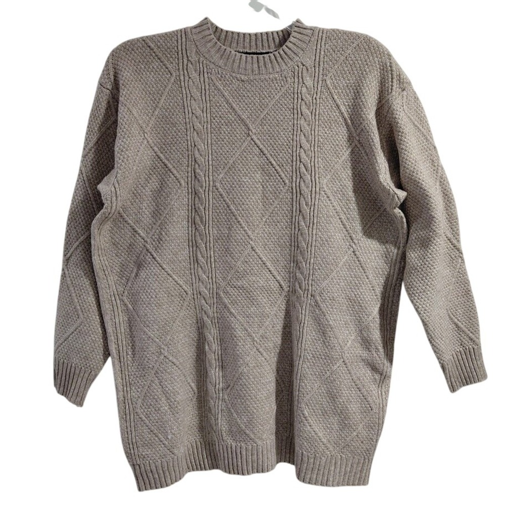 ChicMe Tan Cable Diamond Knit Crew Neck Sweater Size Small Womens